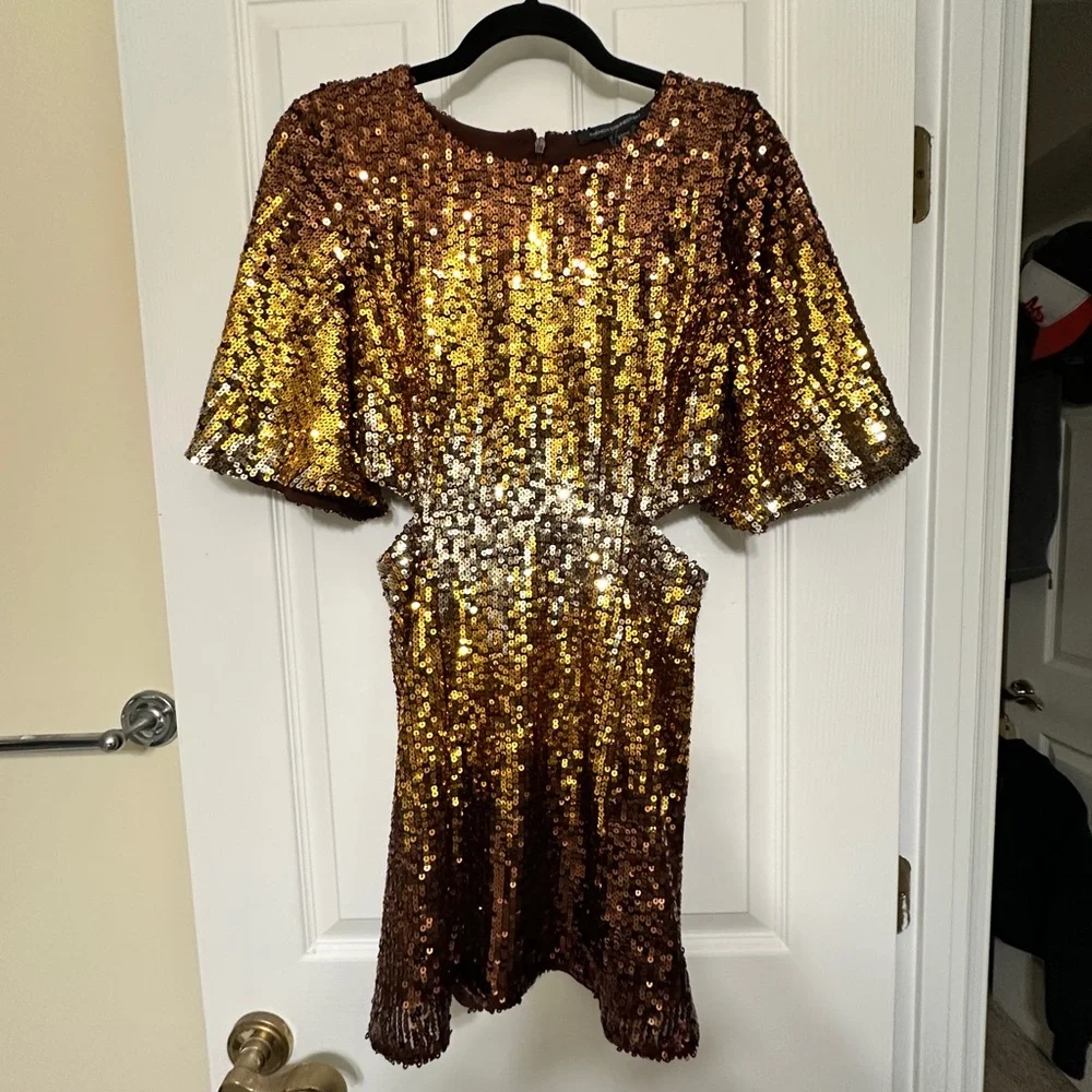 FRENCH CONNECTION Estari Sequin Cutout Gold Ombré Mini Dress - Size 2 - Picture 6 of 15